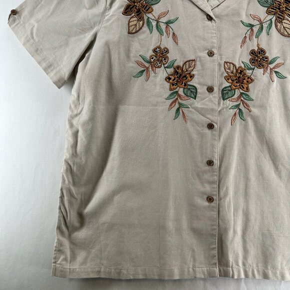 Bobby Brooks Layered Button Up Shirt Women XL Short Sleeve Flower Embroidery - Picture 7 of 13